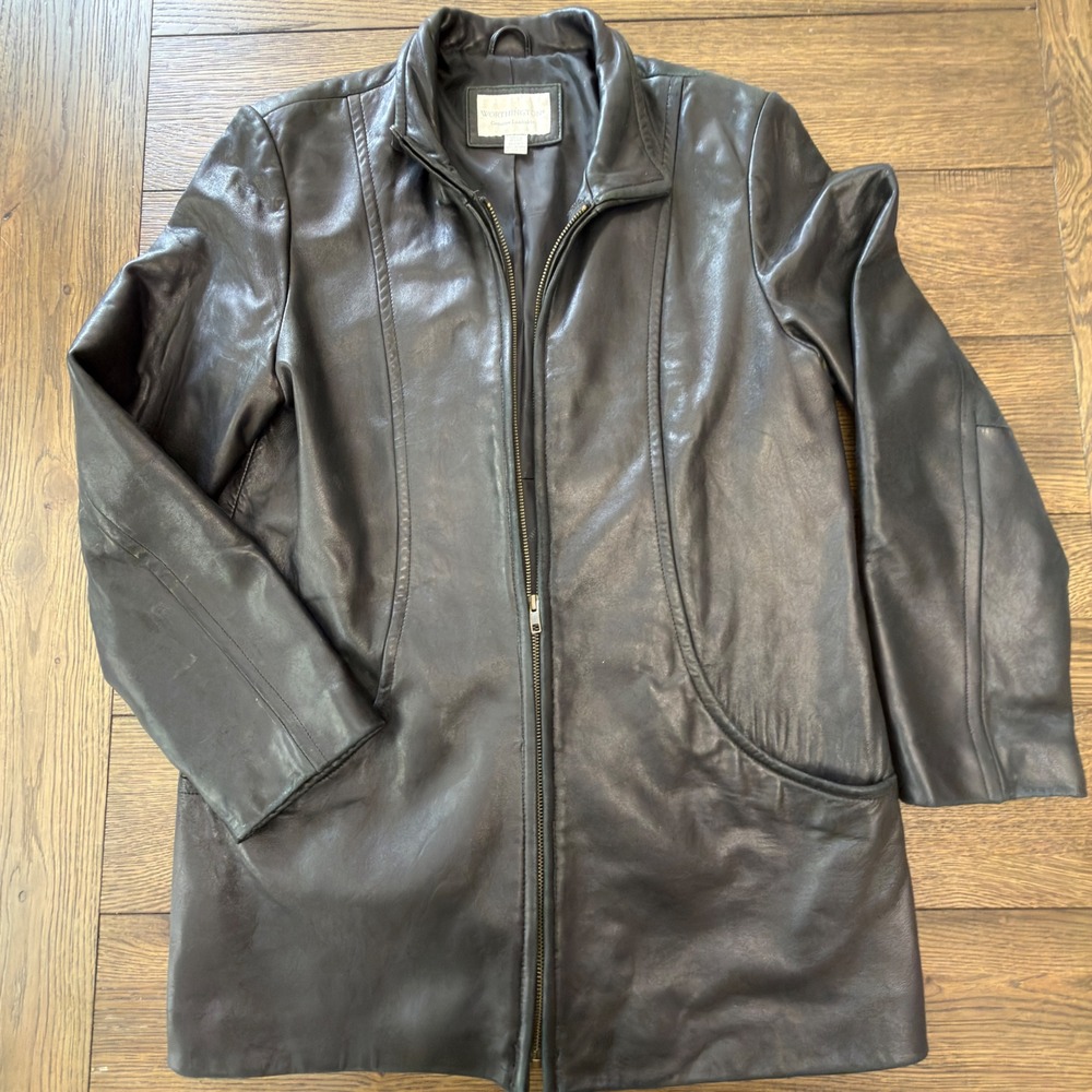 Worthington Black Genuine Lambskin Leather Zip Front Jacket Coat Womens Medium